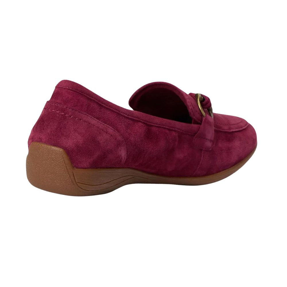 Back of merlot loafer shoe on a white background