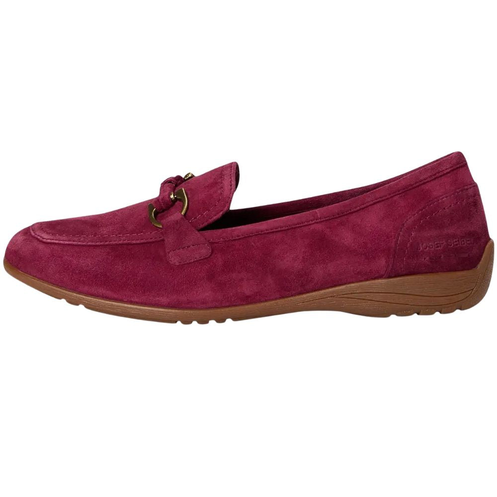 Merlot loafer with a gold horse-bit detail on a white background