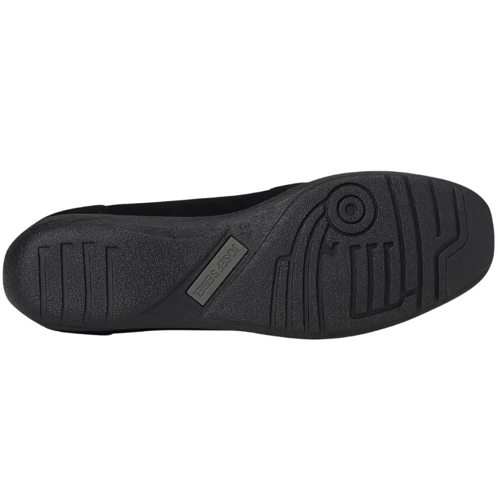 Black shoe sole with brand logo on a white background