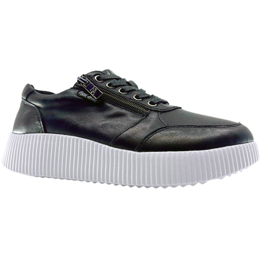 Black sneaker with white sole on a white background