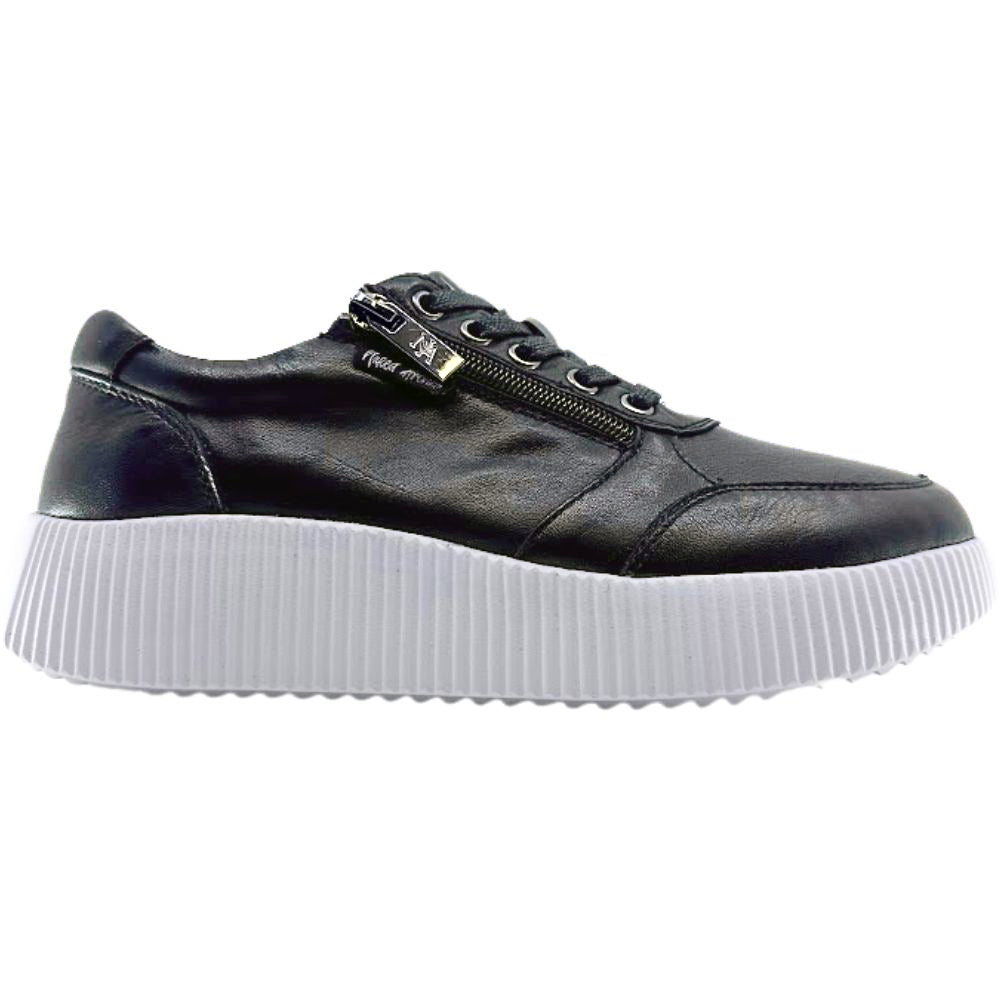 Black sneaker with white sole on a white background
