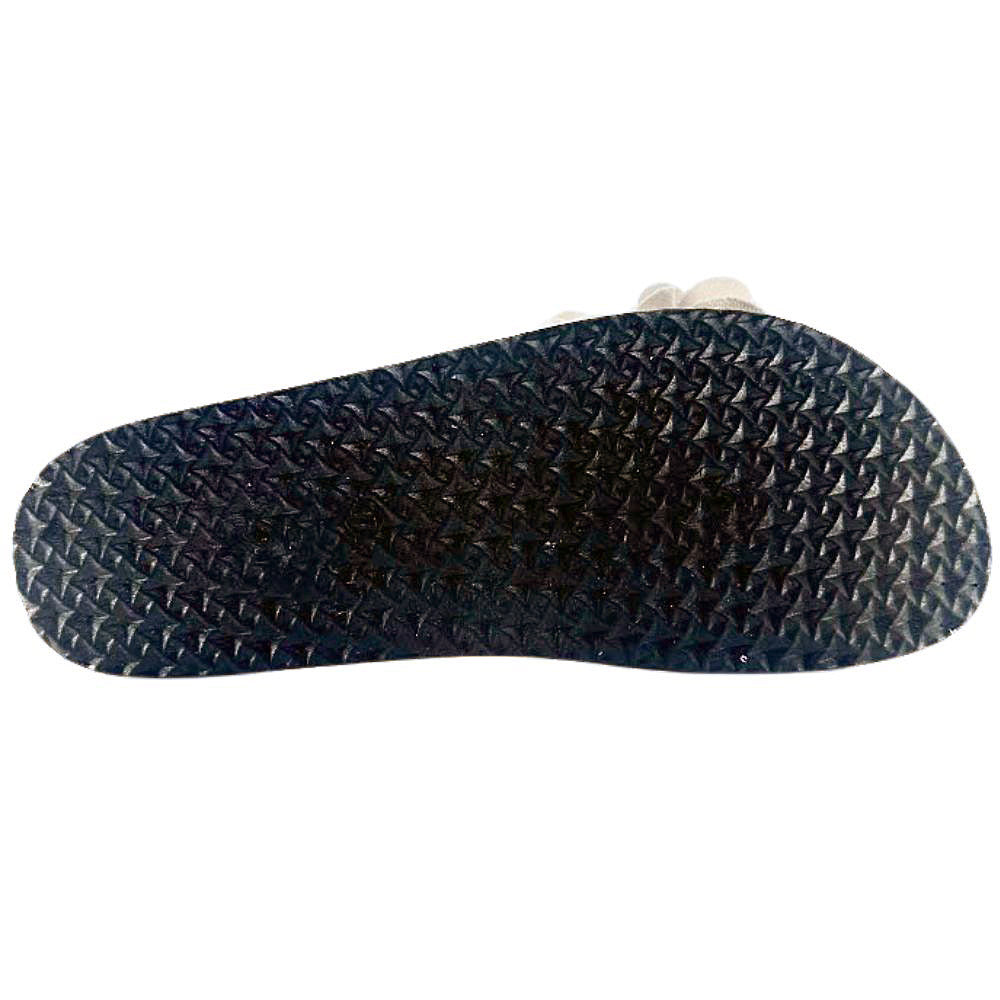 Black textured rubber outsole against a white background