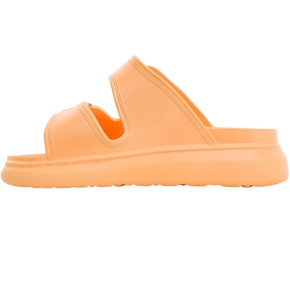 A single orange platform rubber slide sandal, shown from an inside view against a white background.