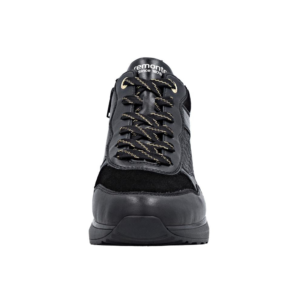 Black shoe with brand logo on a white background