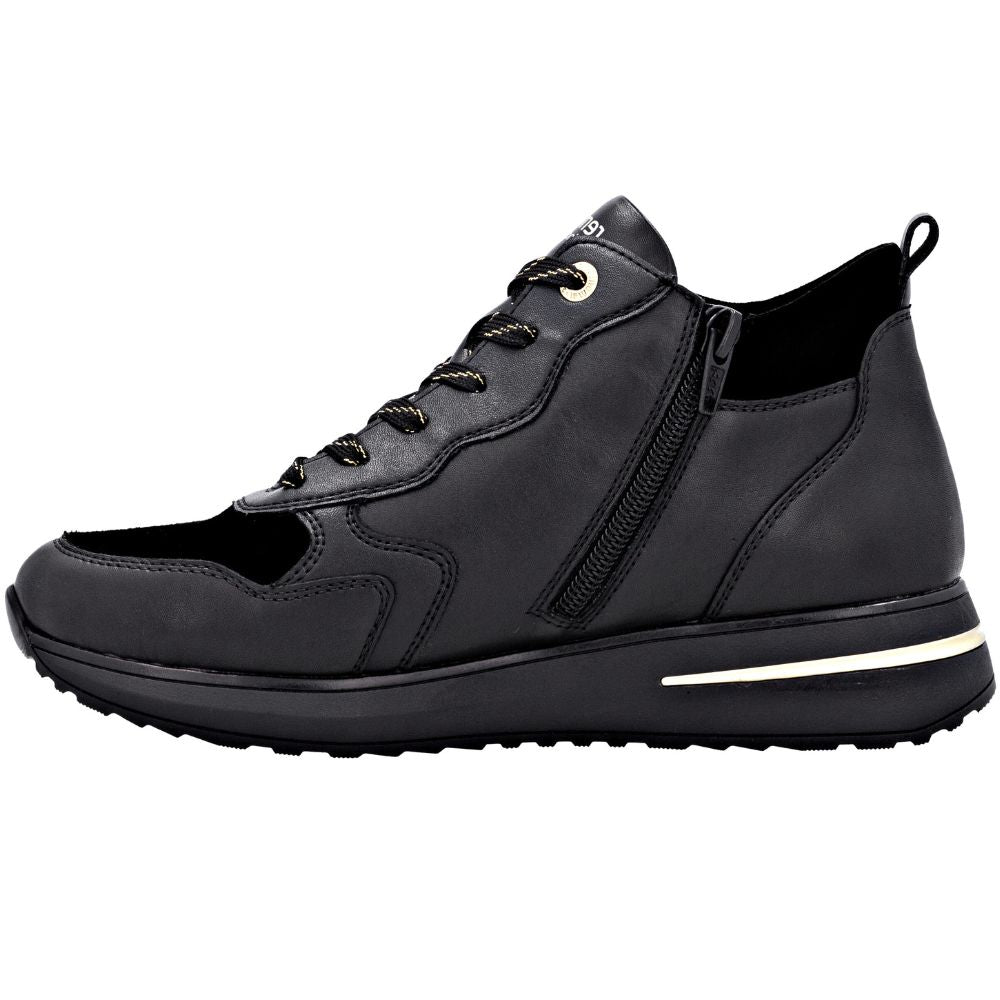 Black sneaker with a zipper on a white background