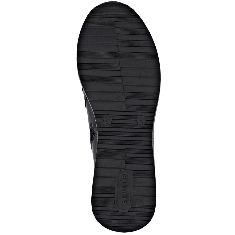 Black shoe sole with brand logo on a white background