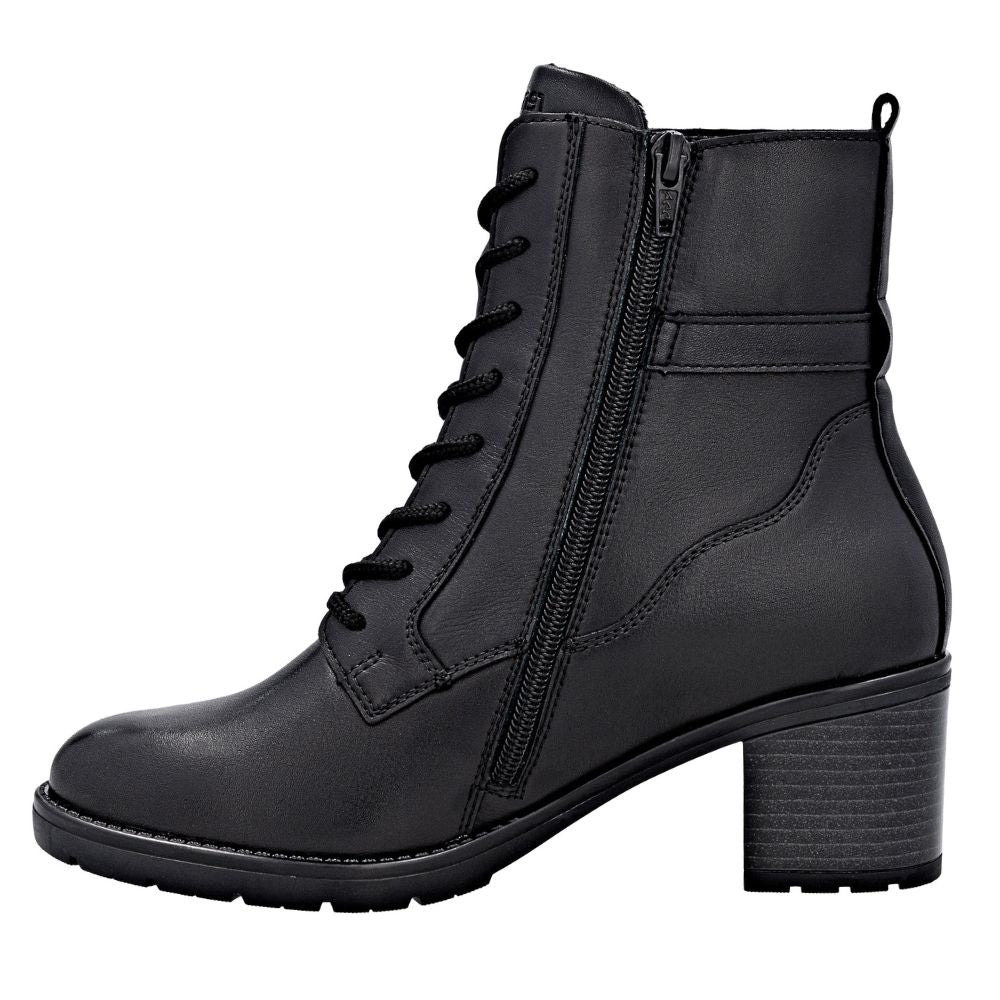Black leather boot with zipper on a white background