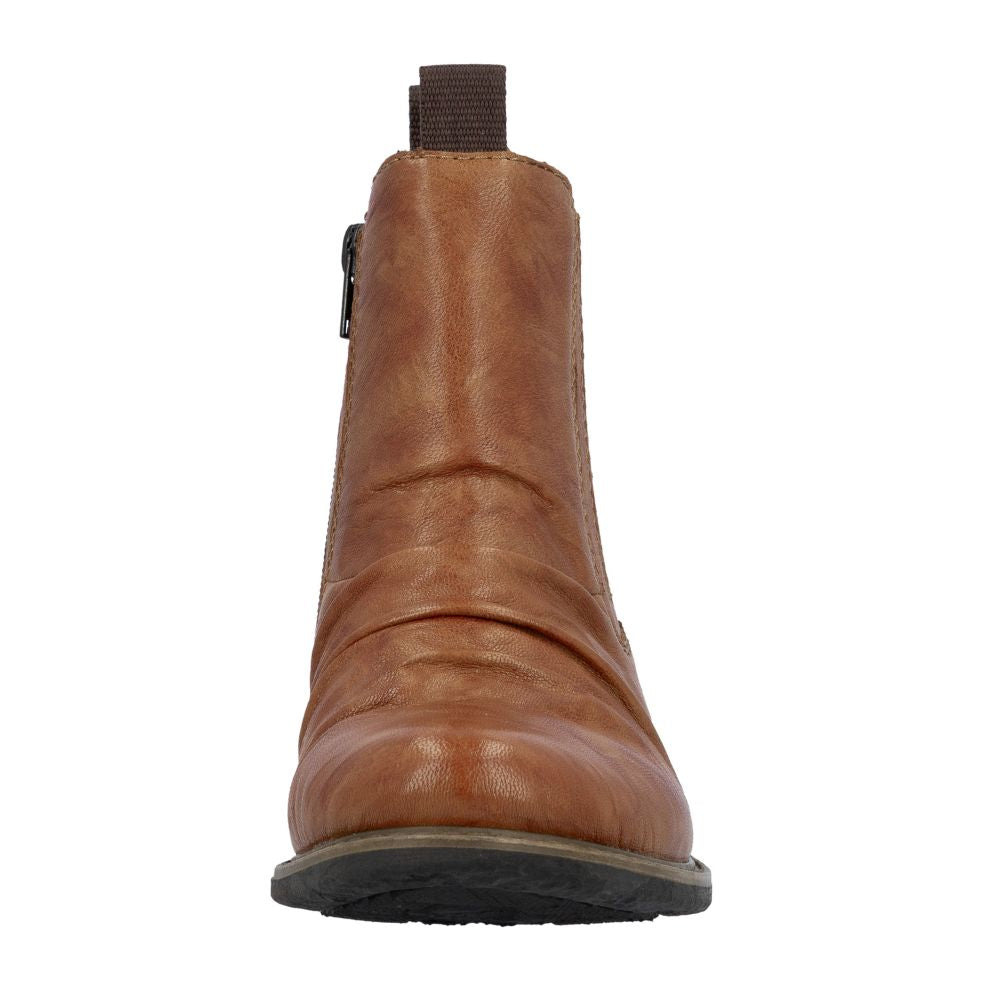 Brown leather boot on a white background