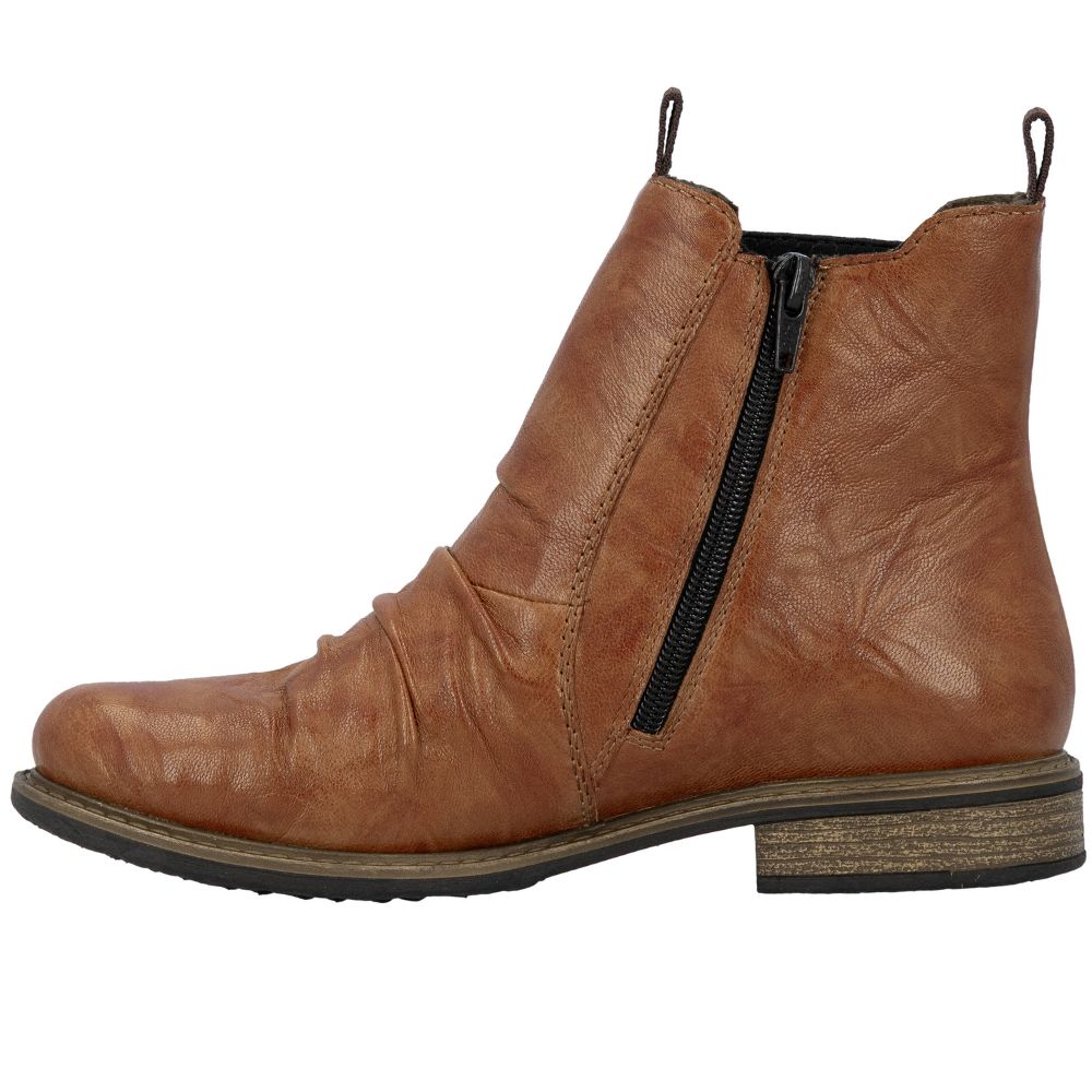 Brown leather boot with a zipper on a white background
