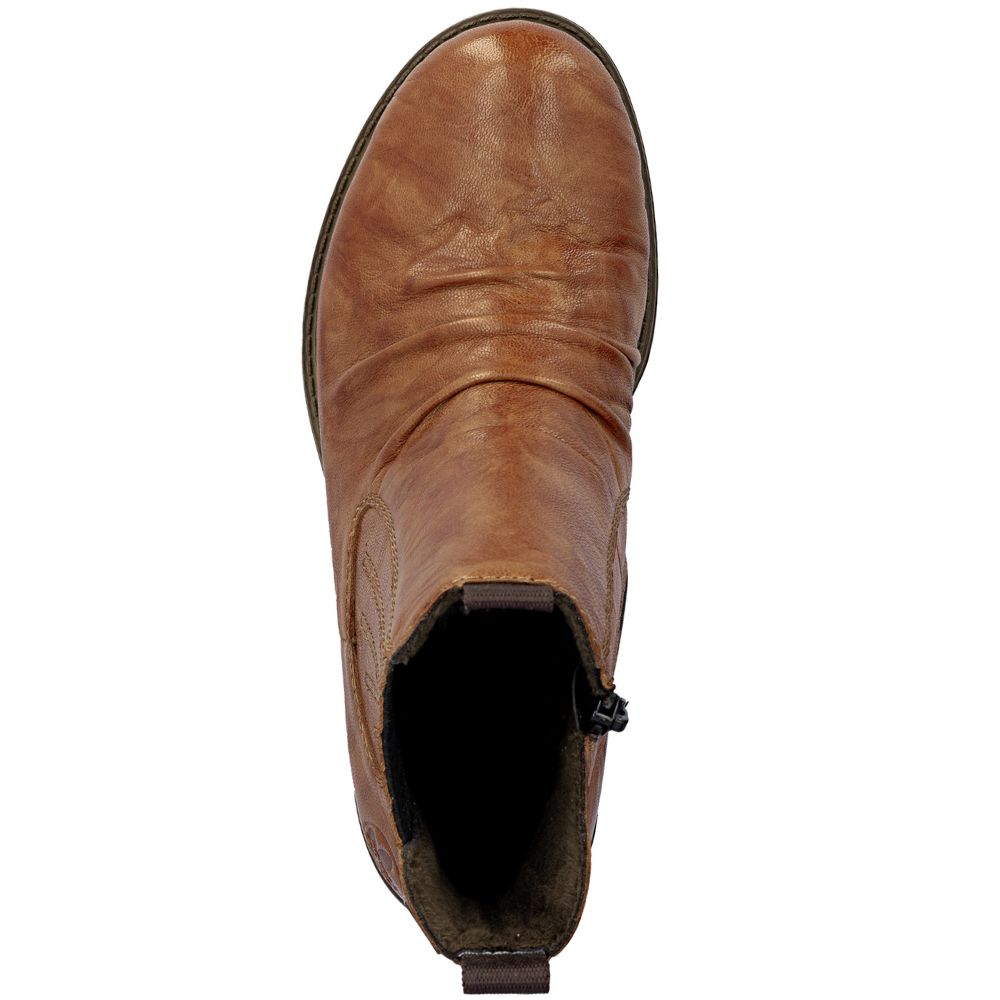 Brown leather boot on a white background