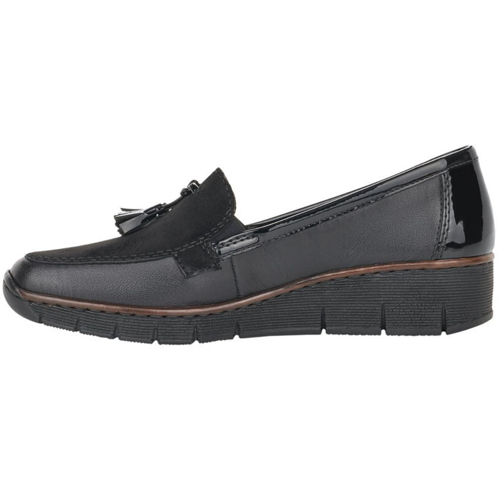 Black loafer shoe on a white background