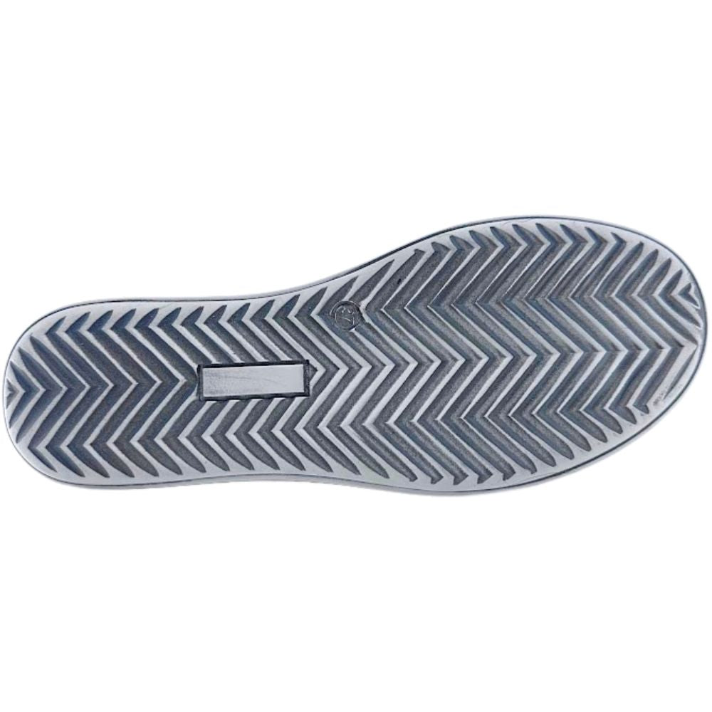 Close-up of a shoe sole with a zigzag pattern on a white background