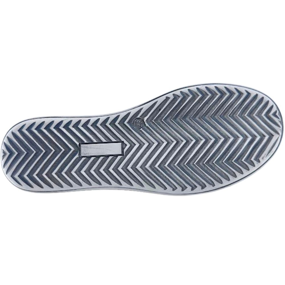 Close-up of a shoe sole with a zigzag pattern on a white background
