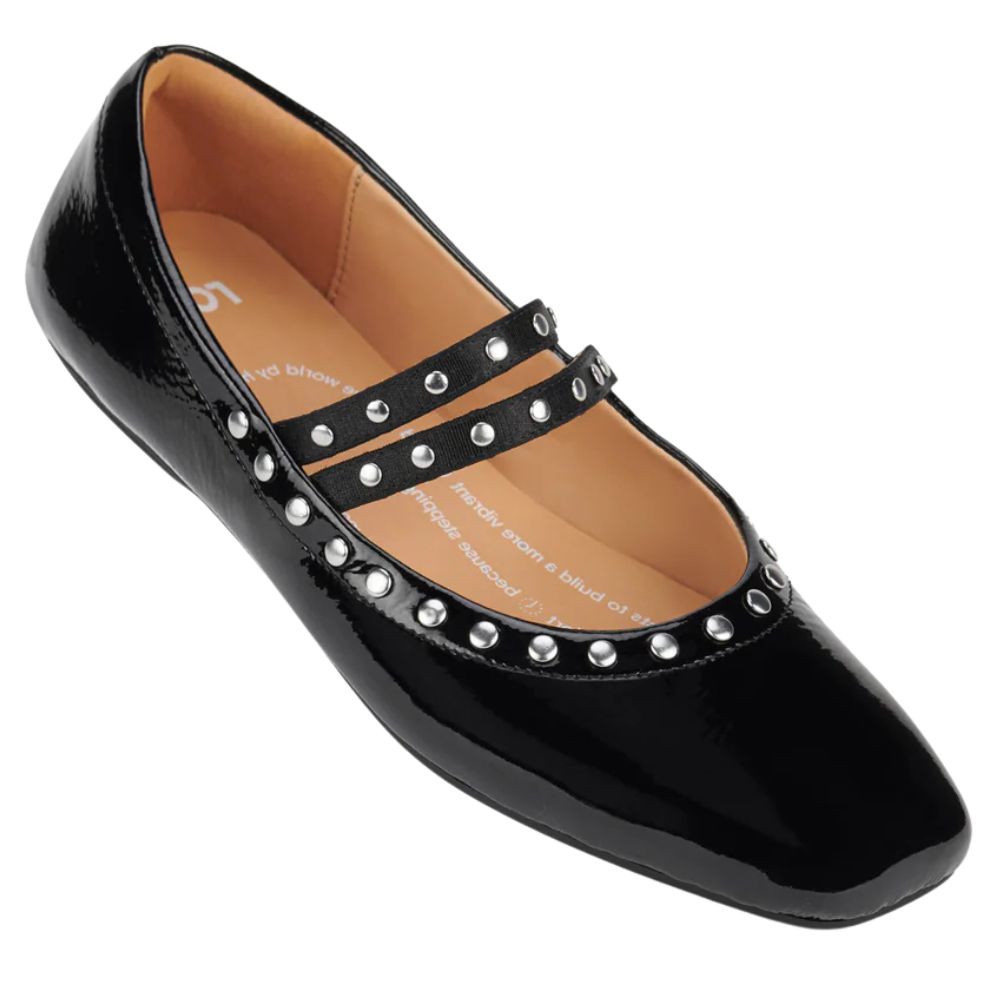 ROLLIE BALLET MARY JANE STUD BLACK PATENT