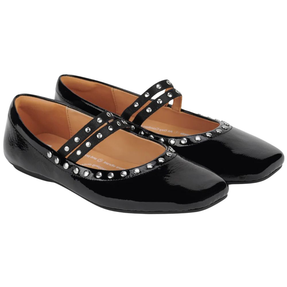 ROLLIE BALLET MARY JANE STUD BLACK PATENT