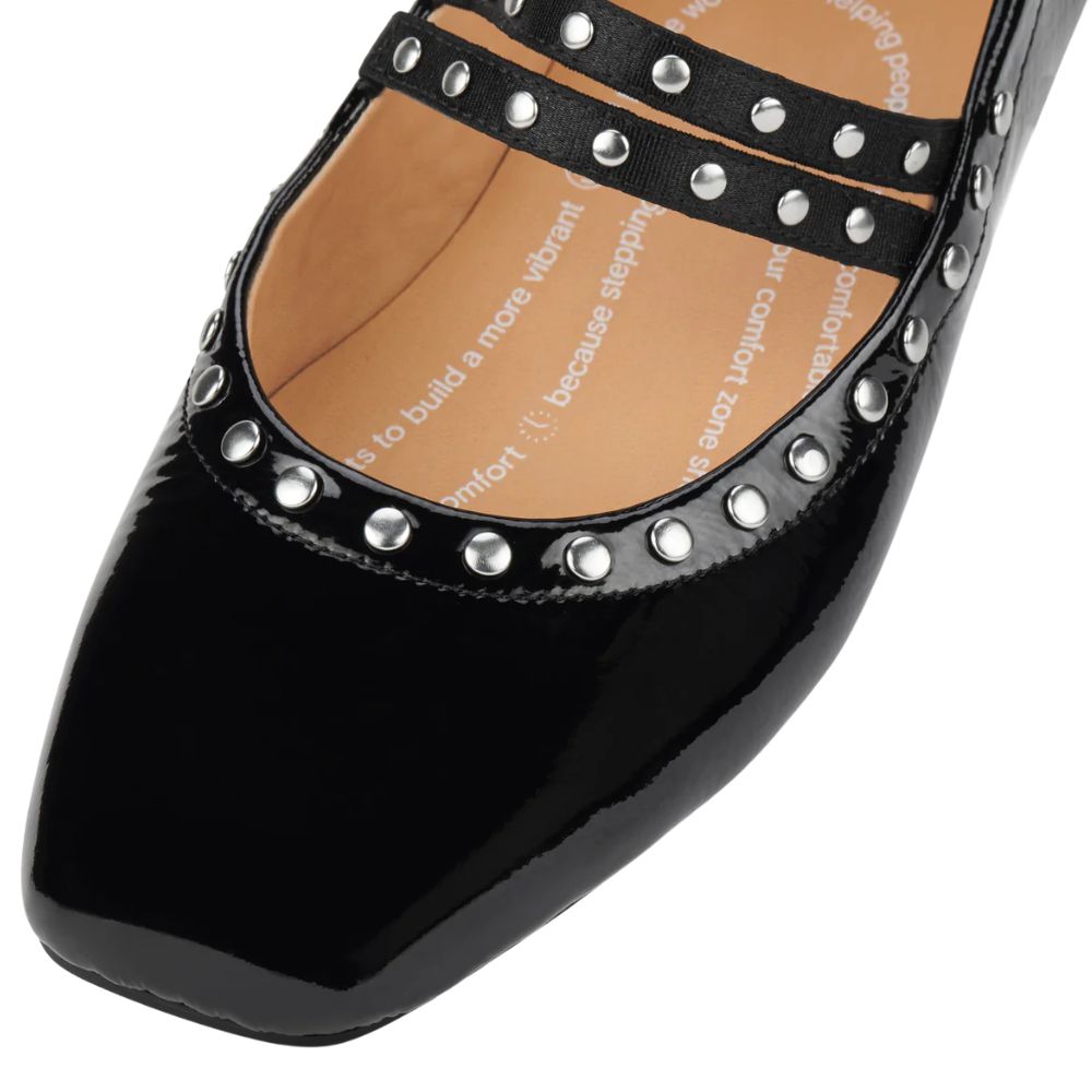 ROLLIE BALLET MARY JANE STUD BLACK PATENT