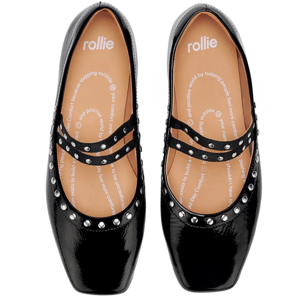 ROLLIE BALLET MARY JANE STUD BLACK PATENT