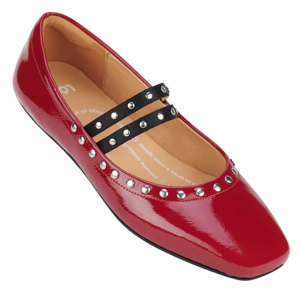 ROLLIE BALLET MARY JANE STUD MERLOT PATENT