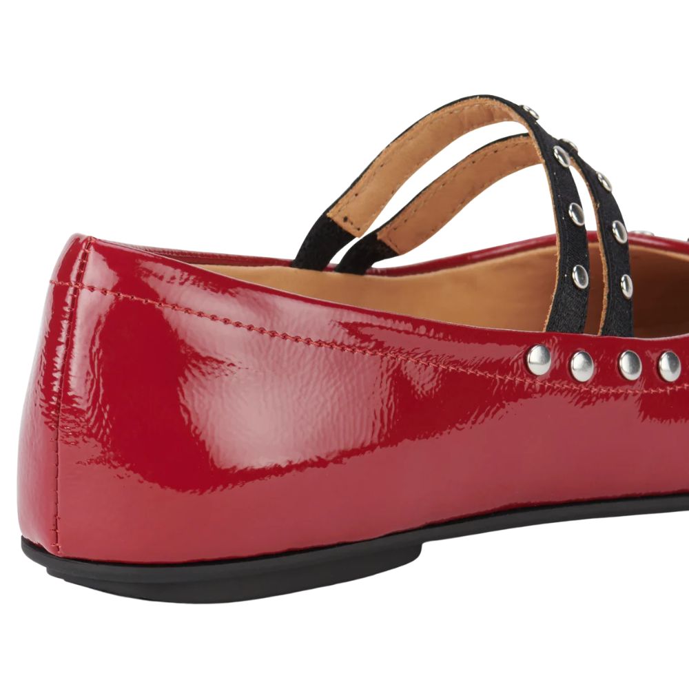 ROLLIE BALLET MARY JANE STUD MERLOT PATENT