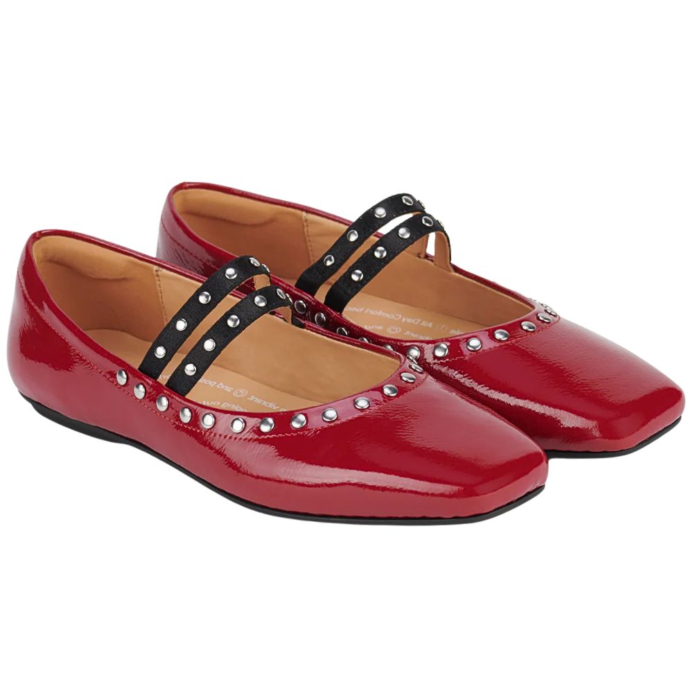 ROLLIE BALLET MARY JANE STUD MERLOT PATENT