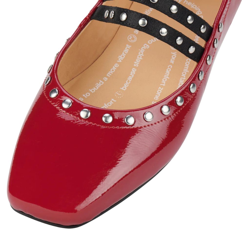 ROLLIE BALLET MARY JANE STUD MERLOT PATENT