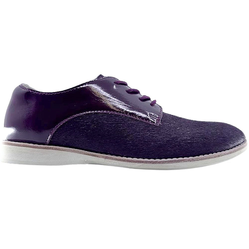 Cherry lace up shoe with white sole on a white background