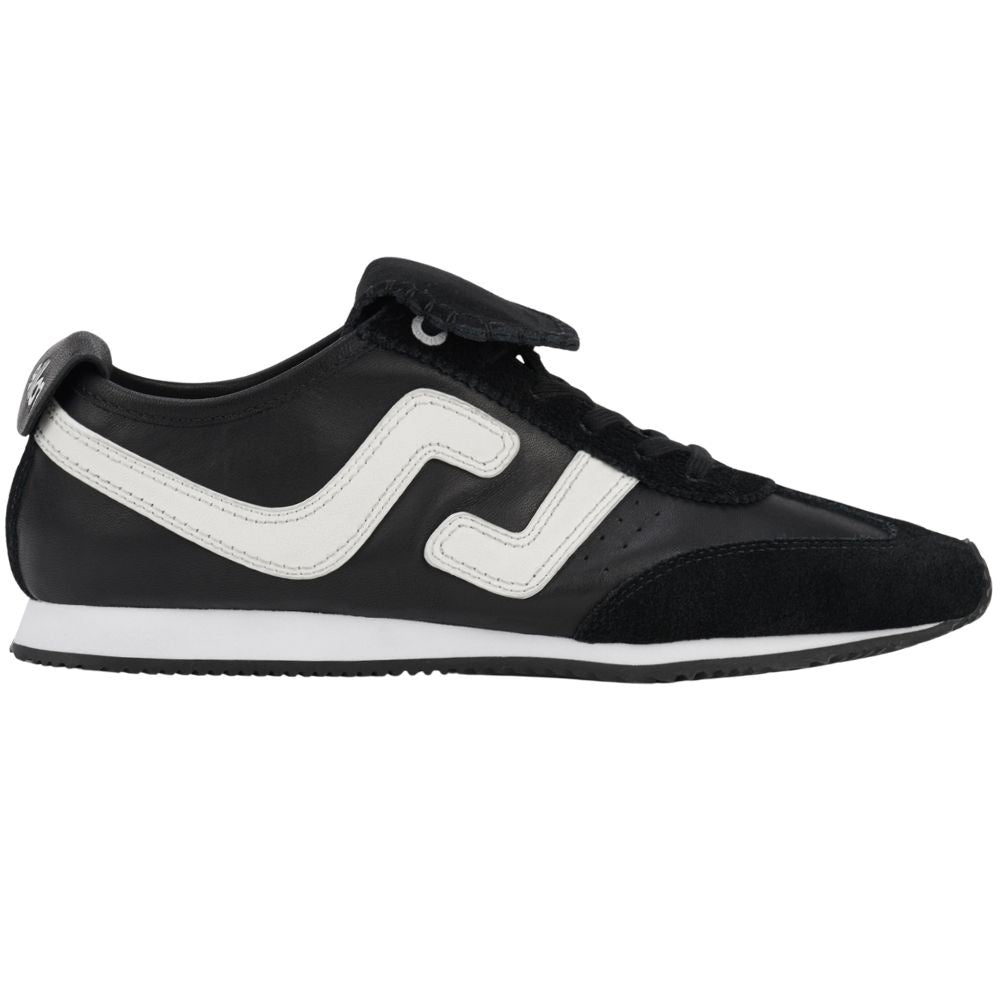 Black and white sneaker with a Rollie brand logo on a white background