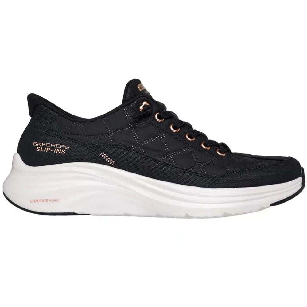 SKECHERS SLIP-INS CONTOUR FOAM COZY FIT GOLDEN HOUR BLACK ROSE GOLD