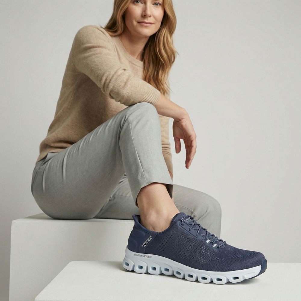SKECHERS SLIP-INS GLIDE STEP AMORE NAVY (WIDE FIT)