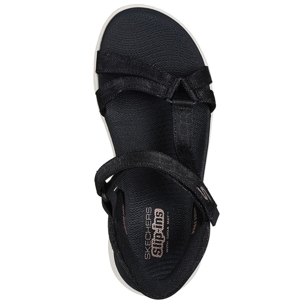 SKECHERS SLIP INS GO WALK FLEX ILLUMINATE SANDAL BLACK ROSE GOLD