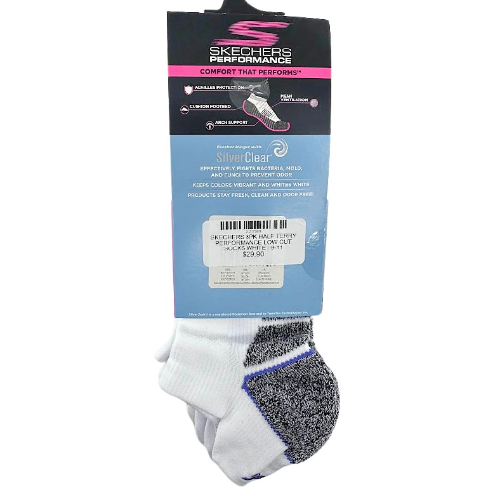 SKECHERS 3PK HALF TERRY PERFORMANCE LOW CUT SOCKS WHITE