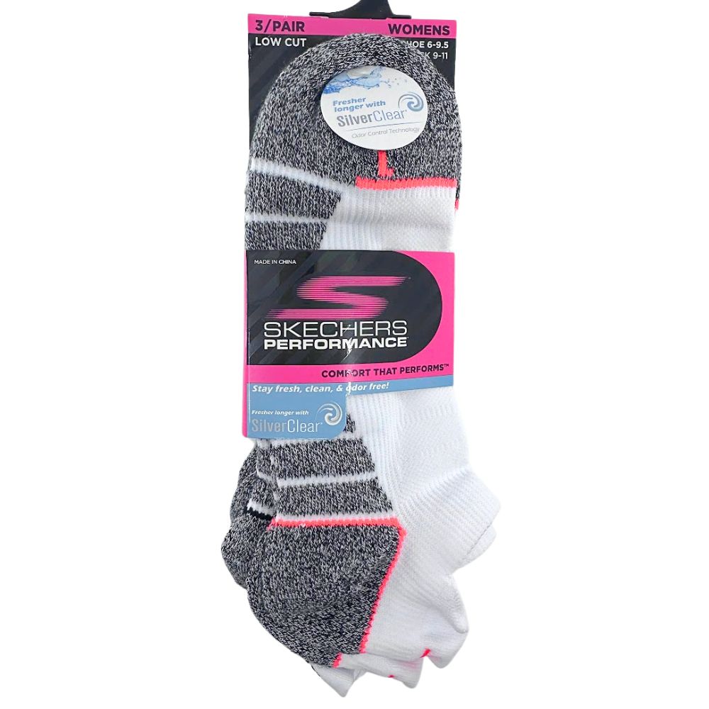 SKECHERS 3PK HALF TERRY PERFORMANCE LOW CUT SOCKS WHITE