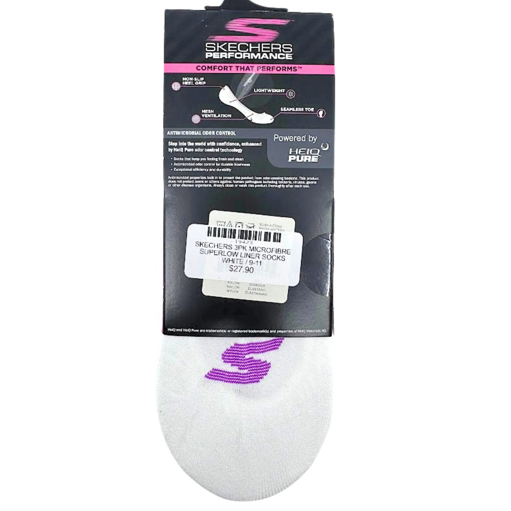 SKECHERS 3PK MICROFIBRE SUPERLOW LINER SOCKS WHITE