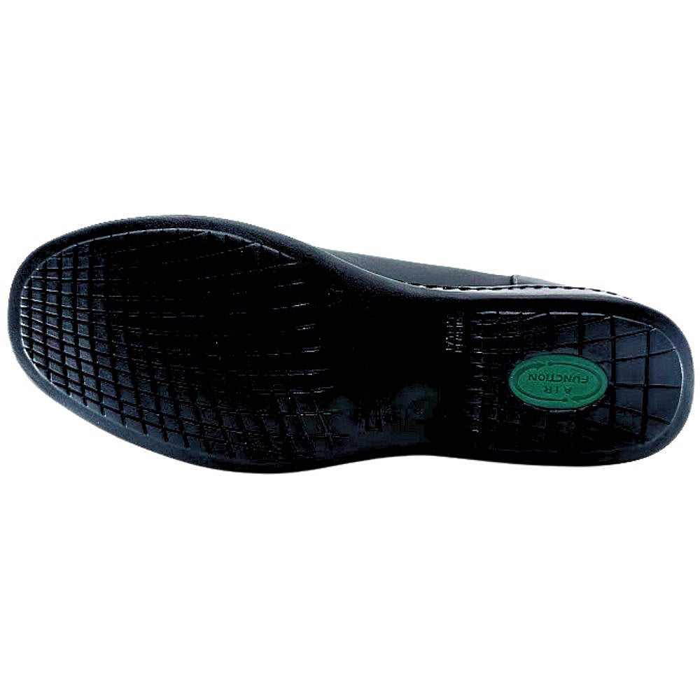 Black shoe sole with a brand logo on a white background