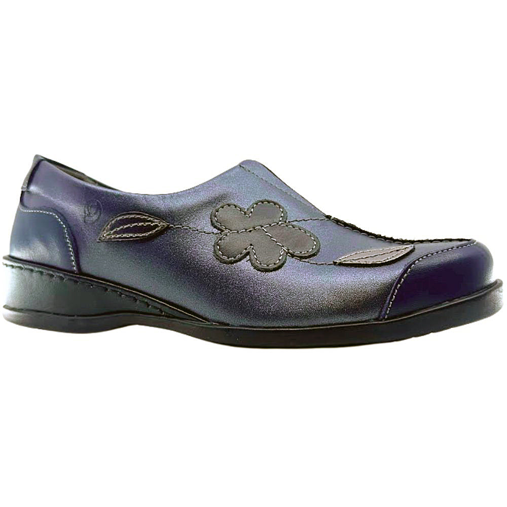 Blue shoe with floral design on a white background