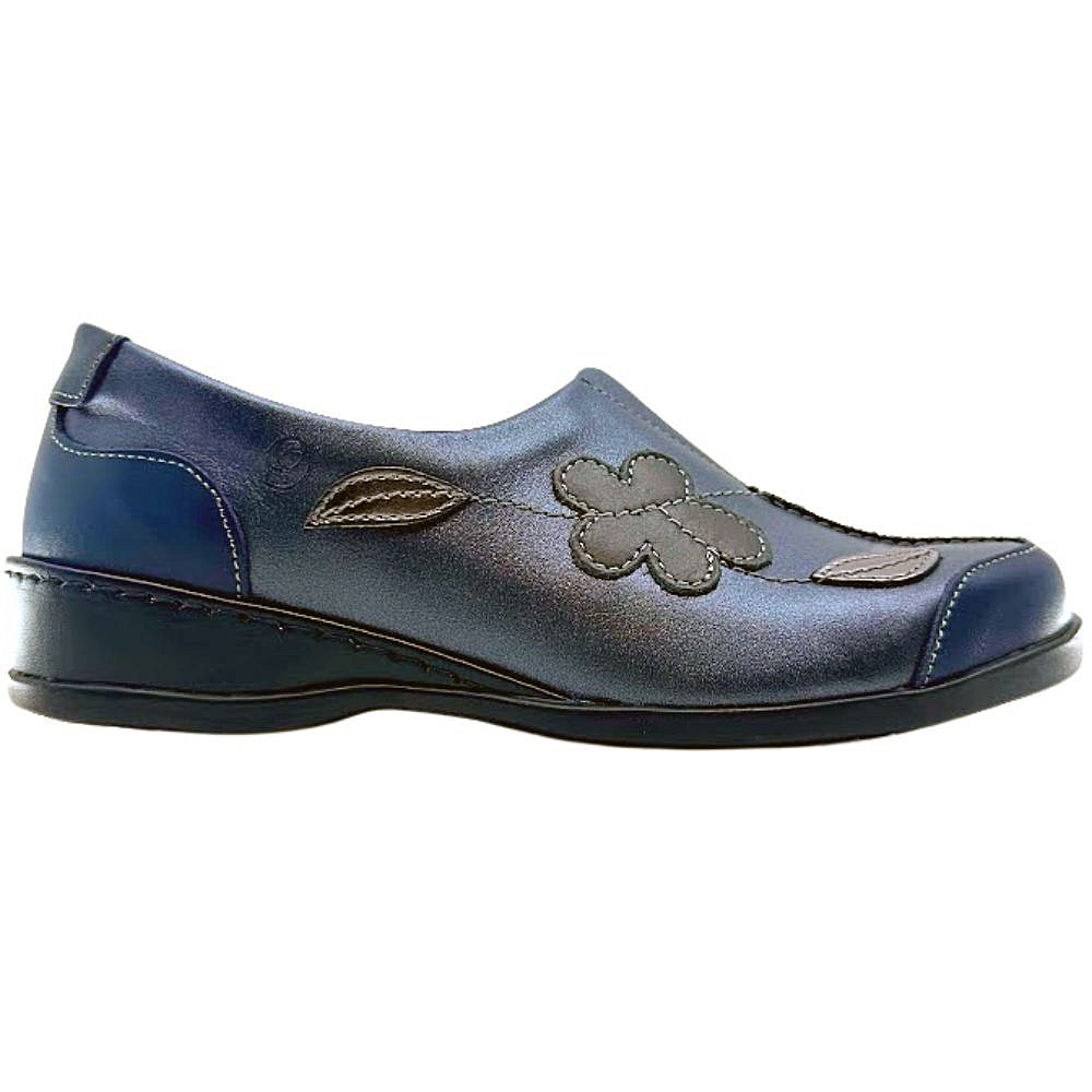 Blue shoe with floral design on a white background