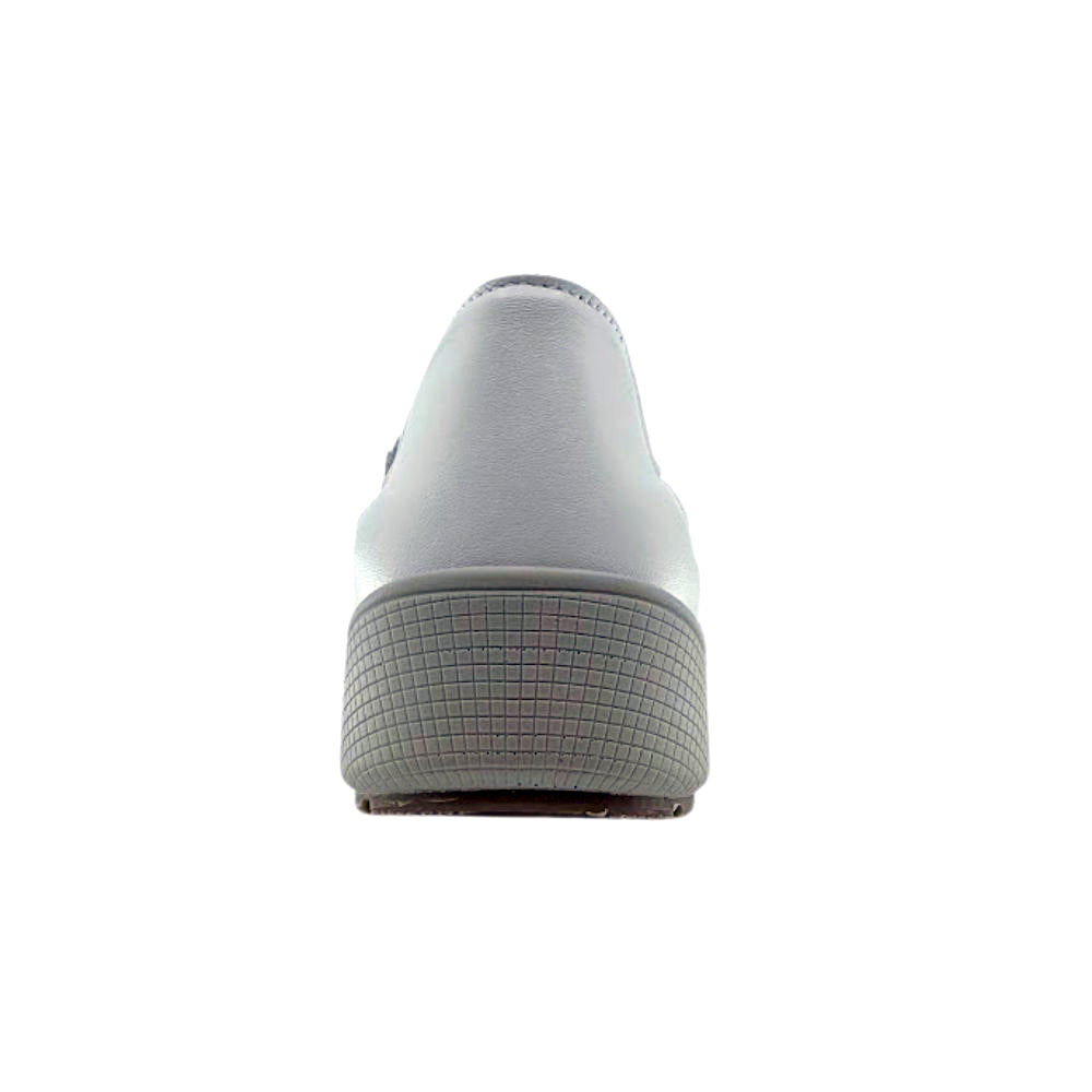 A single white slip-on shoe shown from the back against a plain white background.