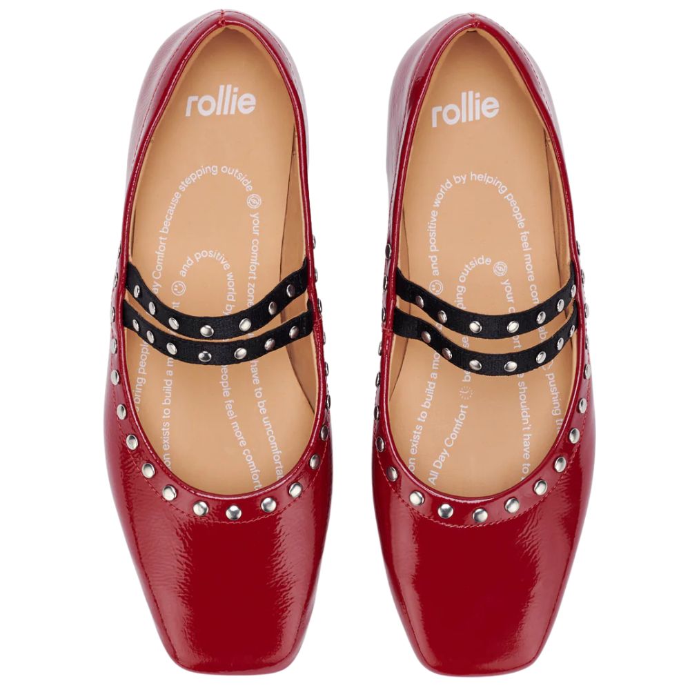 ROLLIE BALLET MARY JANE STUD MERLOT PATENT