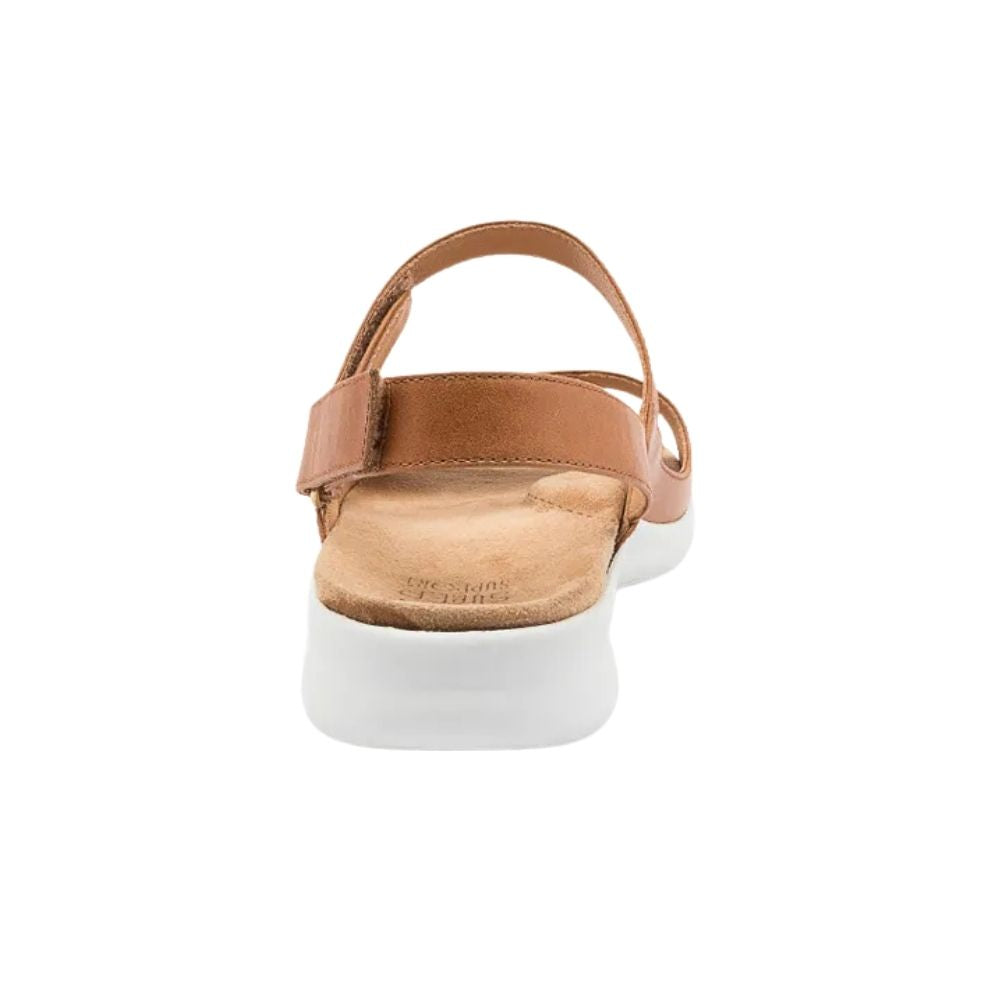 A single tan leather ZIERA sandal with a thick white platform sole, shown from a rear three-quarter view on a plain white background.