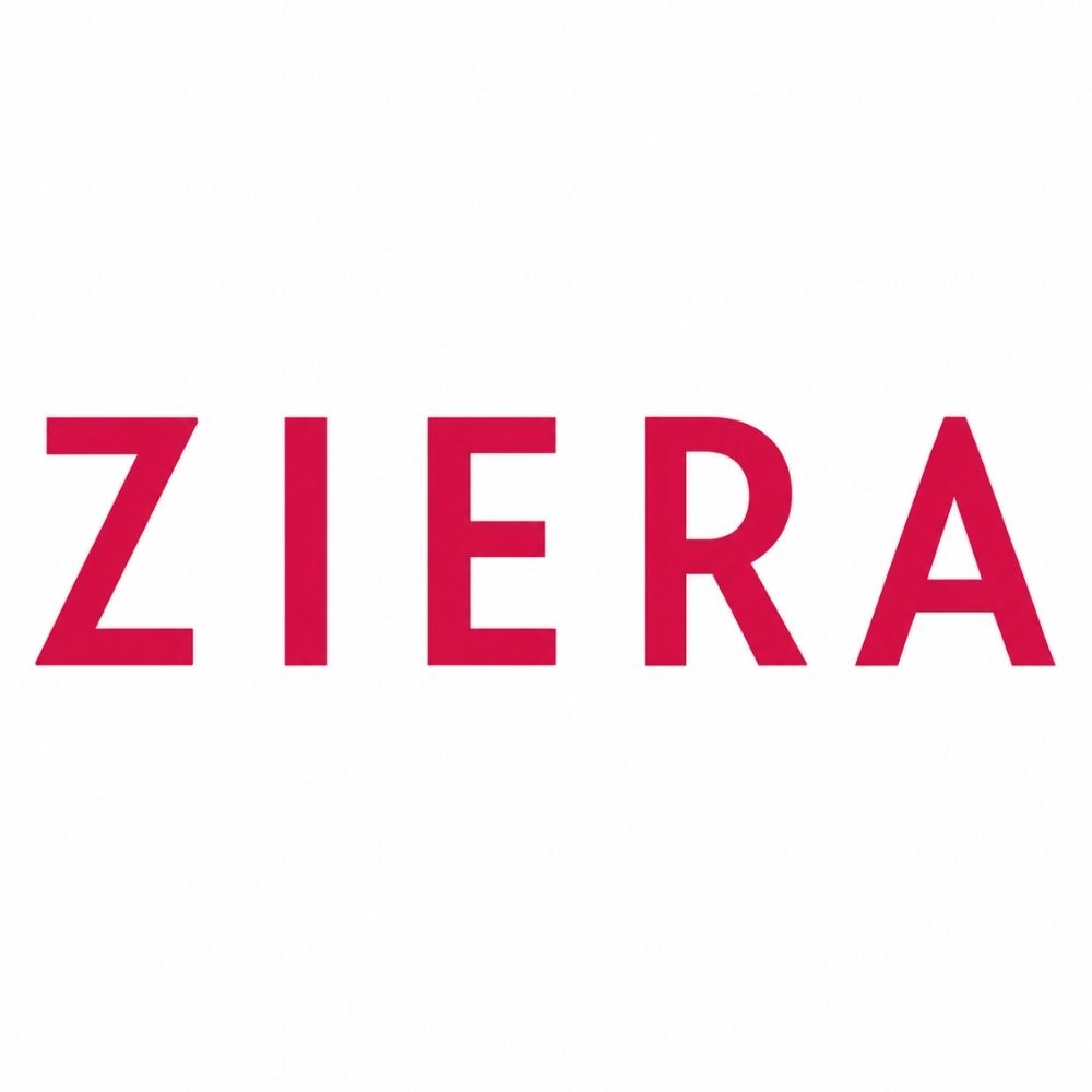 The word 'ZIERA' in bold, uppercase, sans-serif hot pink letters centered on a plain white background.